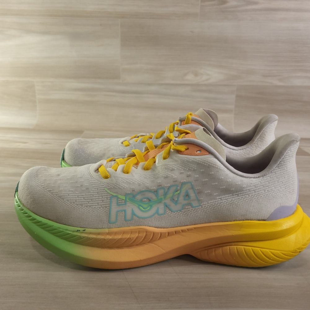 Hoka Mach 6 Running Shoes Womens 8.5 White Yellow Green 1147810 FTST Sneaker